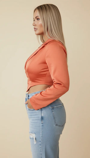 Top Corset Blazer Orange Satiné - Vue profil