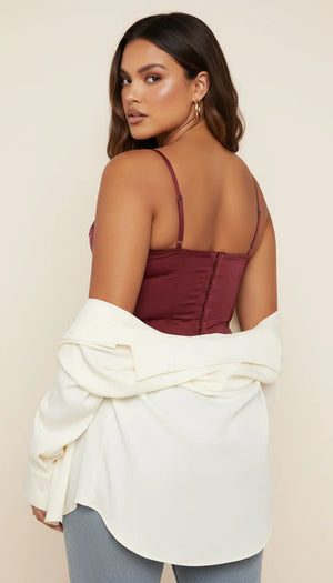 Top Corset Bordeaux Crochets Dentelle - Vue dos