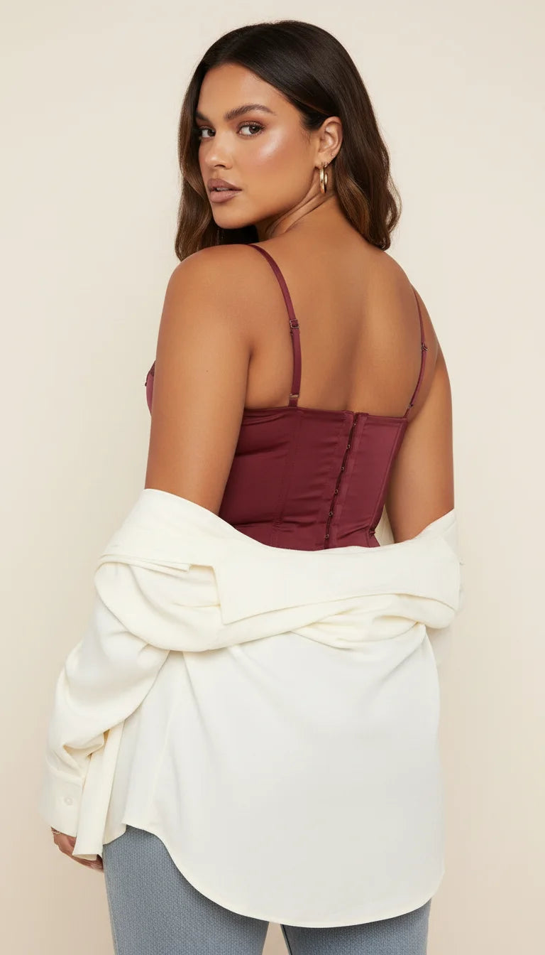 Top Corset Bordeaux Crochets Dentelle - Vue dos