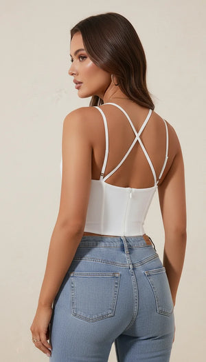 Top Corset Bralette Blanc Drapé - Vue dos