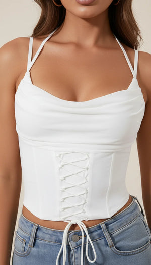 Top Corset Bralette Blanc Drapé - Vue face