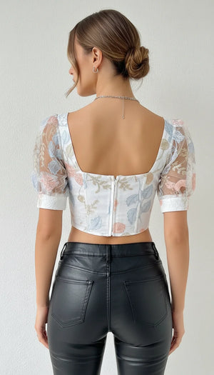 Top Corset Broderie Fleurie Lacé - Vue dos