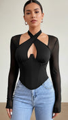 Top Corset Croisé Maille Noire