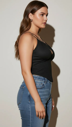 Top Corset Découpe Diamant Noir - Vue profil