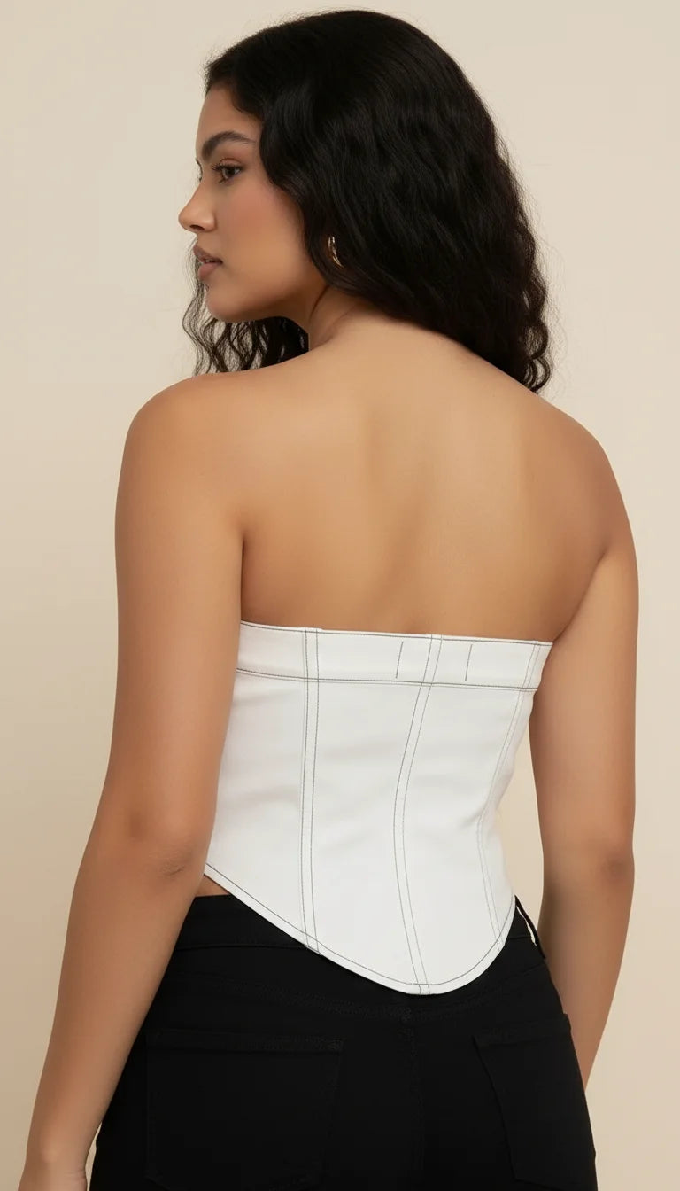 Top Corset Denim Blanc - Vue dos