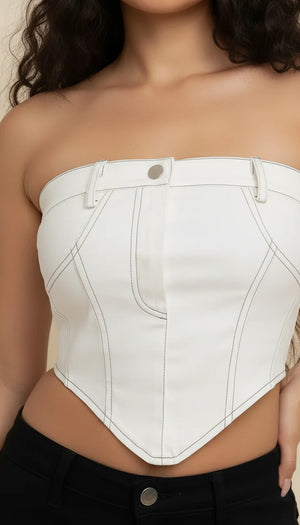 Top Corset Denim Blanc - Vue face