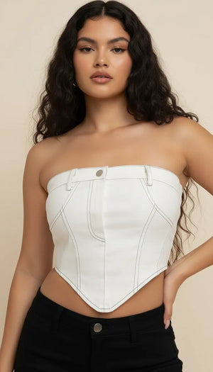 Top Corset Denim Blanc - Vue principale