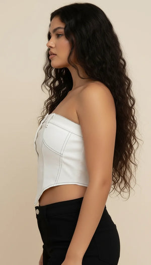 Top Corset Denim Blanc - Vue profil