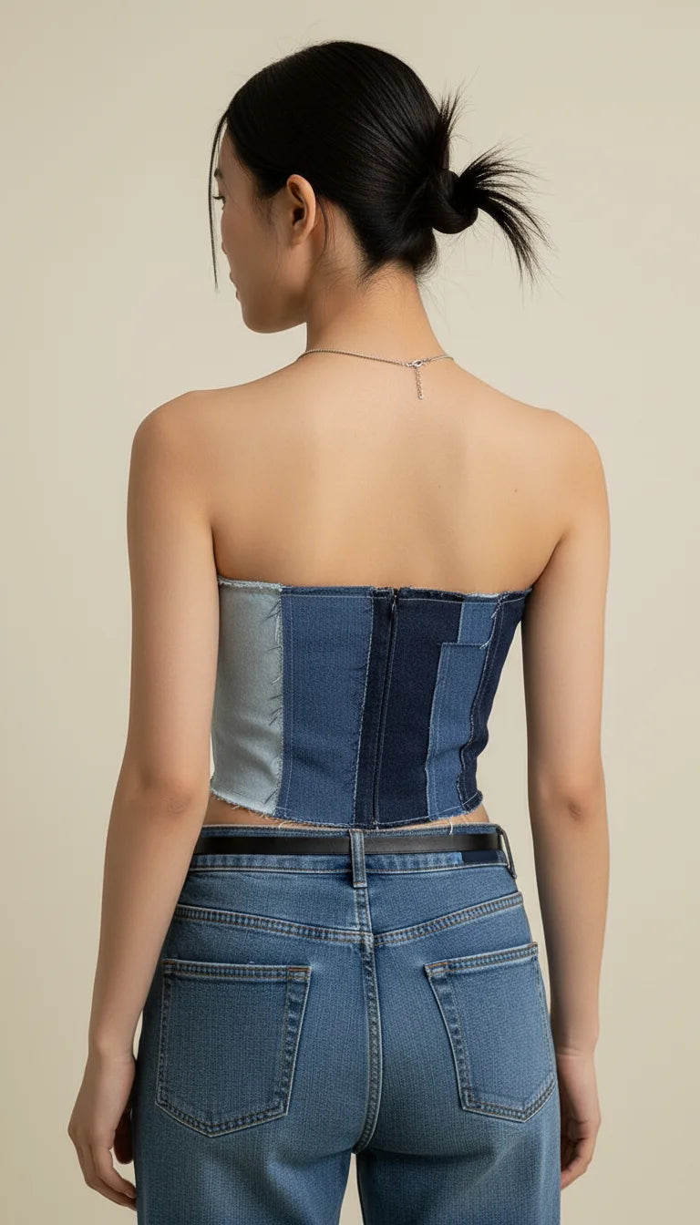 Top Corset Denim Patchwork - Vue dos