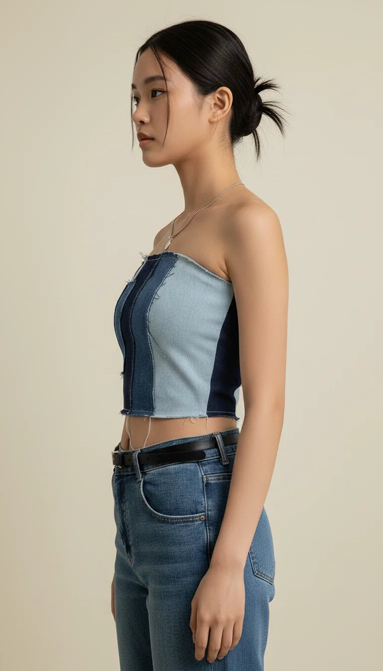 Top Corset Denim Patchwork - Vue profil