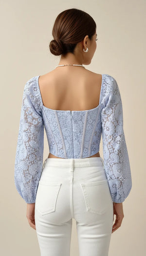Top Corset Dentelle Bleu Ciel - Vue dos