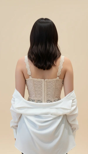 Top Corset Dentelle Crème Nœuds - Vue dos
