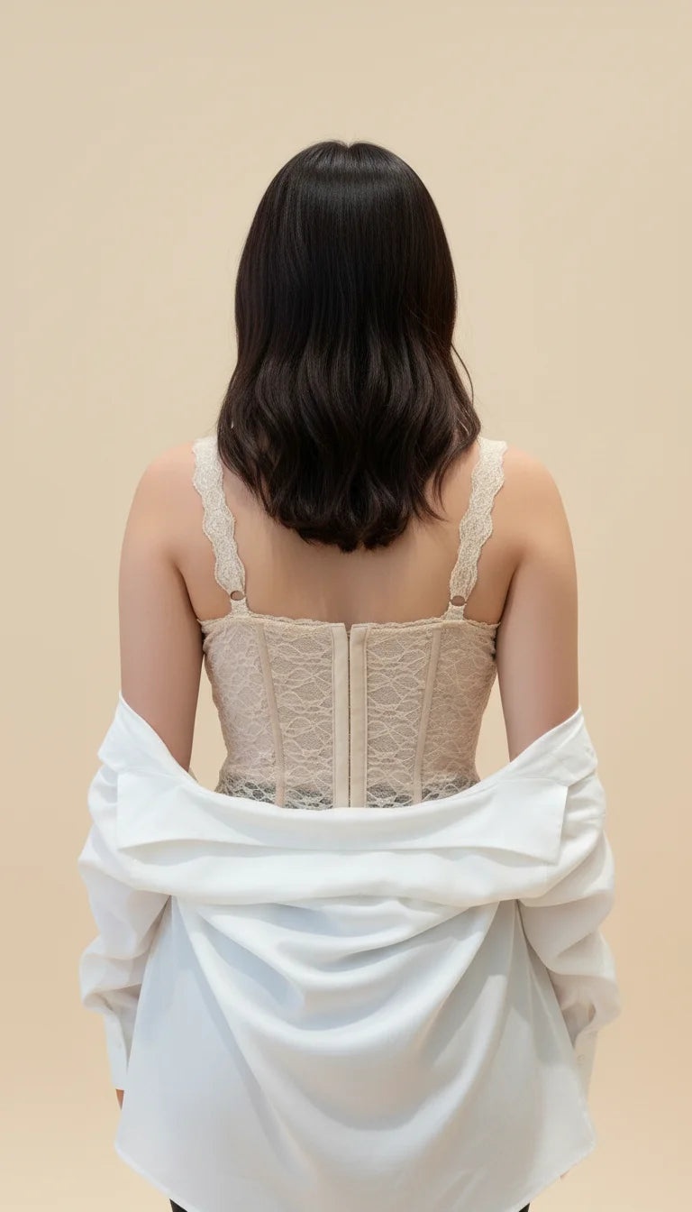 Top Corset Dentelle Crème Nœuds - Vue dos