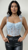 Top Corset Dentelle Fleurie Bleu Ciel