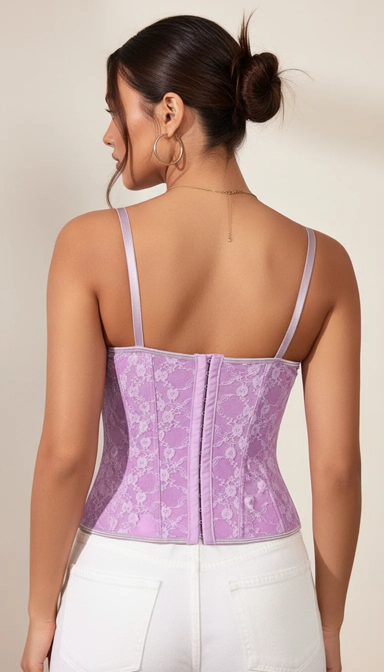 Top Corset Dentelle Florale Lilas - Vue dos