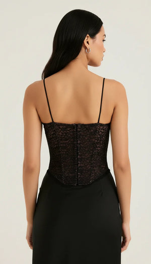 Top Corset Dentelle Florale Noire - Vue dos