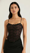 Top Corset Dentelle Florale Noire