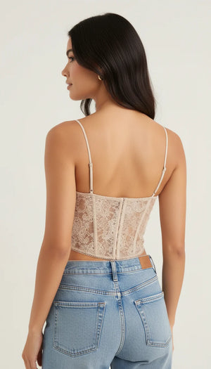 Top Corset Dentelle Liens Crème - Vue dos