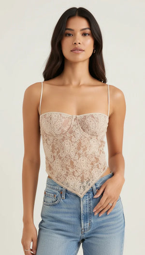 Top Corset Dentelle Liens Crème - Vue principale
