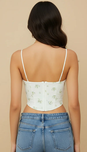Top Corset Drapé Floral Blanc - Vue dos
