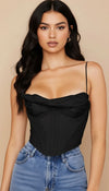Top Corset Drapé Satin Noir