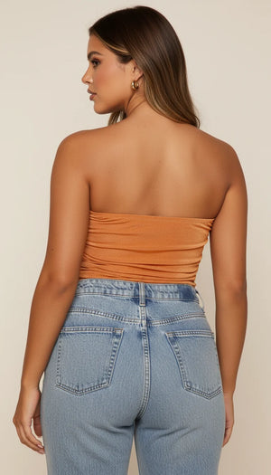 Top Corset Drapé Satin Orange - Vue dos