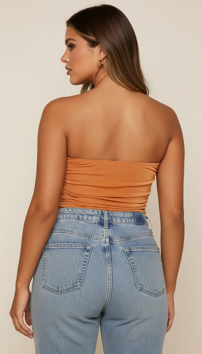 Top Corset Drapé Satin Orange - Vue dos