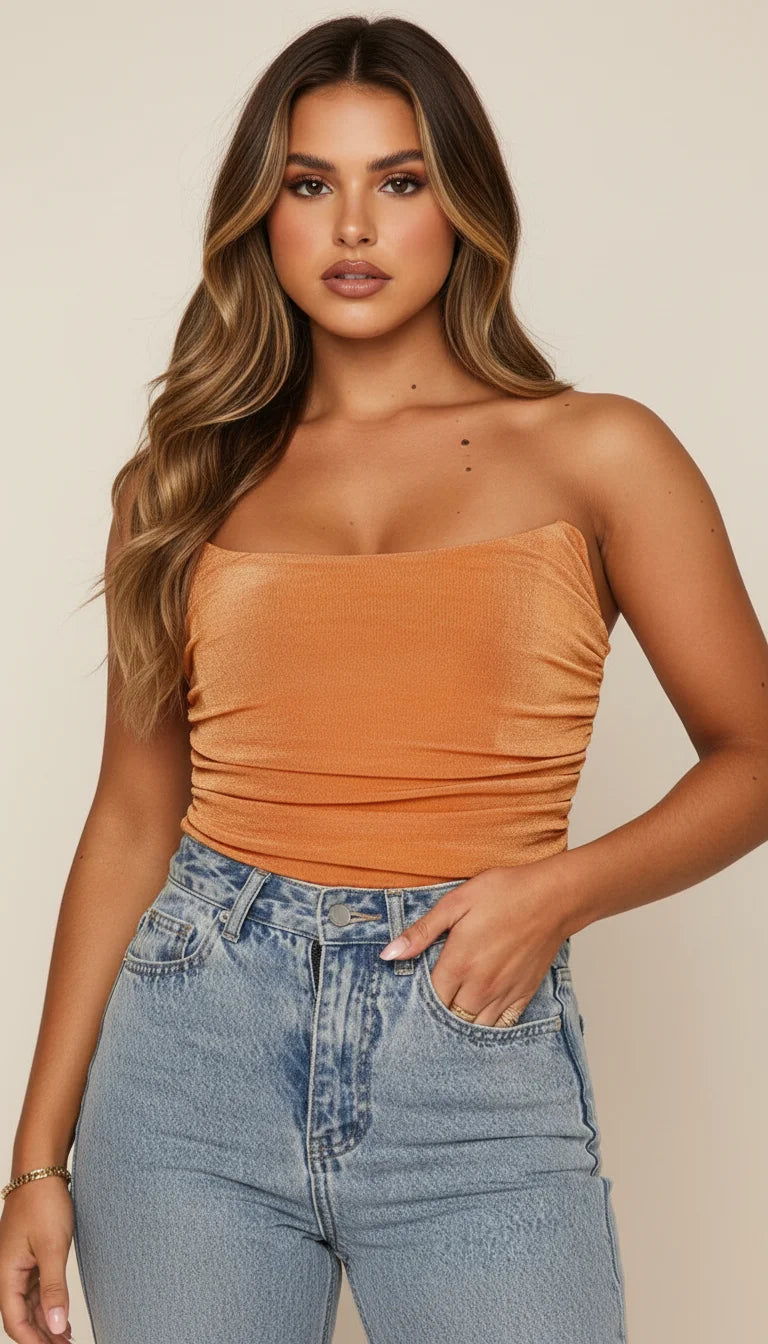 Top Corset Drapé Satin Orange