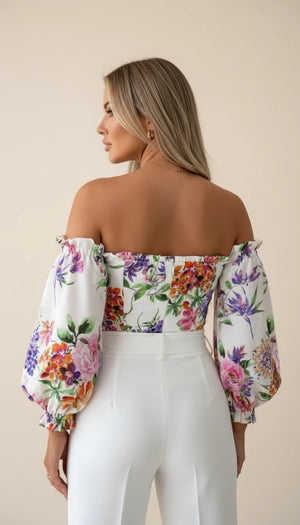 Top Corset Fleuri Épaules Dénudées - Vue dos