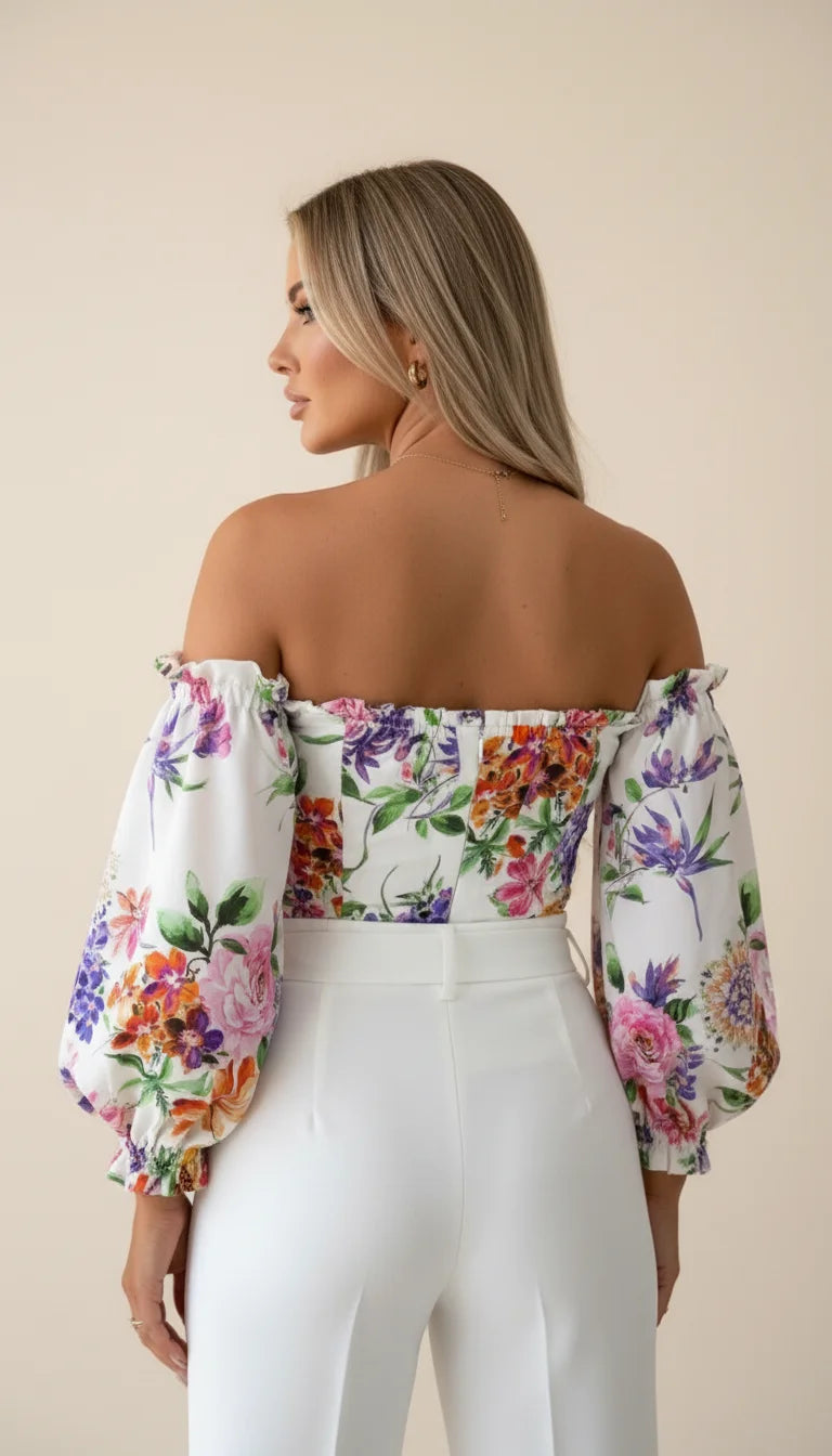 Top Corset Fleuri Épaules Dénudées - Vue dos