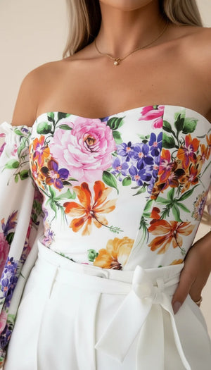 Top Corset Fleuri Épaules Dénudées - Vue face