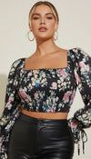 Top Corset Fleuri Manches Volumineuses