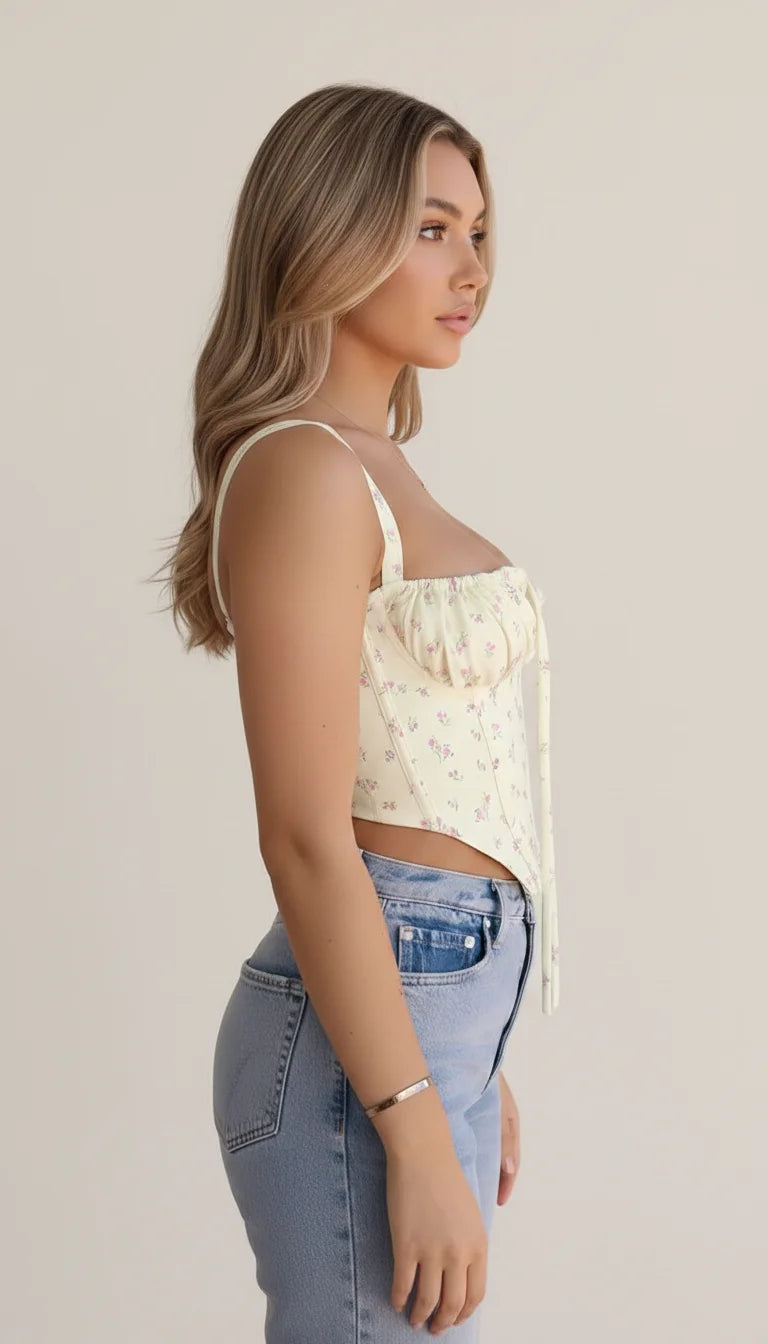 Top Corset Fleuri Printanier - Vue profil