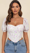 Top Corset Floral Manches Bouffantes