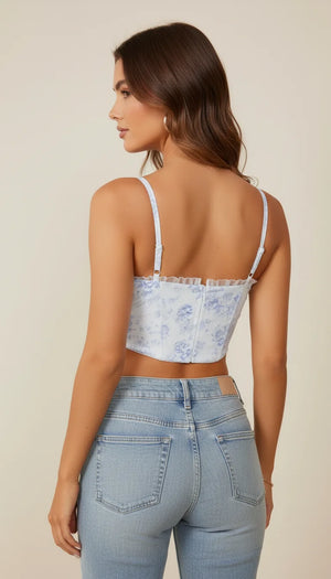 Top Corset Floral Noué Bleu - Vue dos