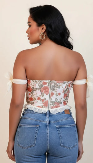 Top Corset Floral Nœuds Volants - Vue dos