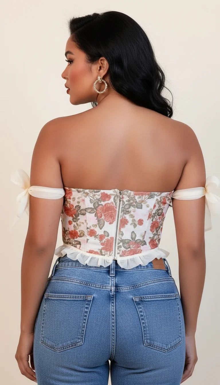 Top Corset Floral Nœuds Volants - Vue dos