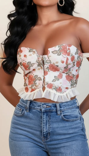 Top Corset Floral Nœuds Volants - Vue face