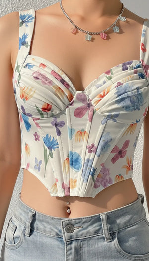 Top Corset Floral Structuré - Vue face