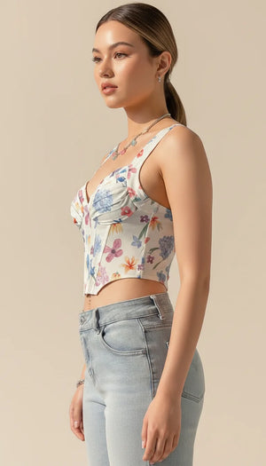 Top Corset Floral Structuré - Vue profil
