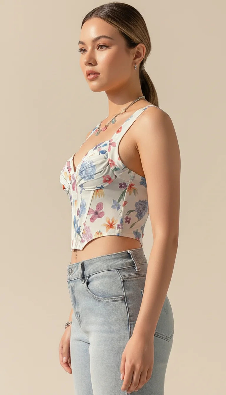 Top Corset Floral Structuré - Vue profil