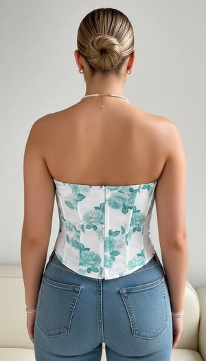 Top Corset Floral Turquoise - Vue dos