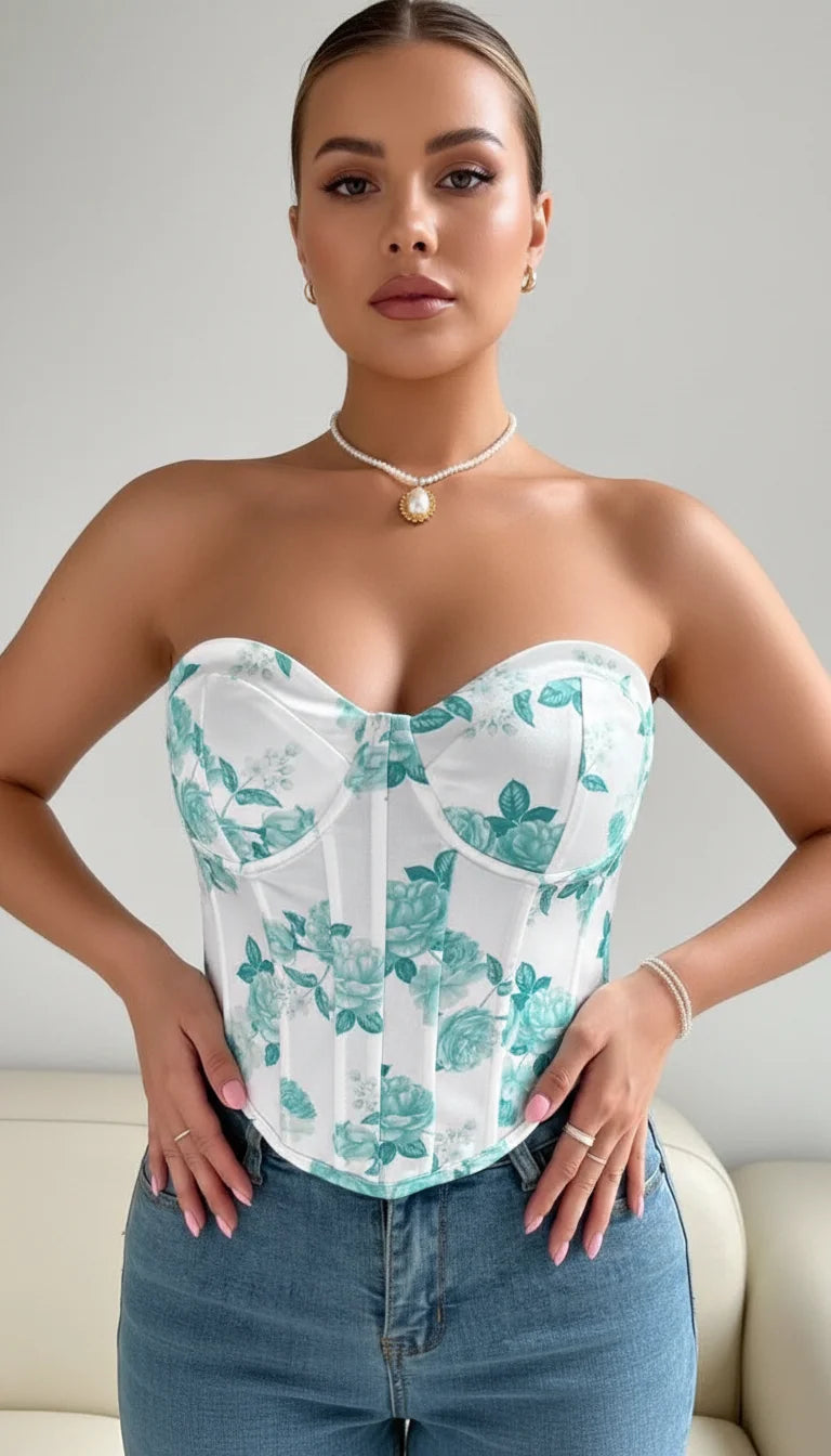 Top Corset Floral Turquoise - Vue principale