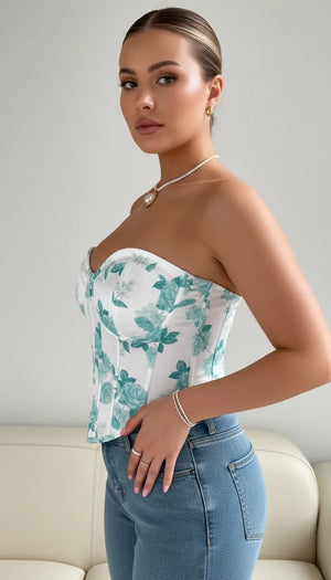 Top Corset Floral Turquoise - Vue profil