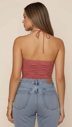 Top Corset Halter Ruché Rose Poudré - Vue dos