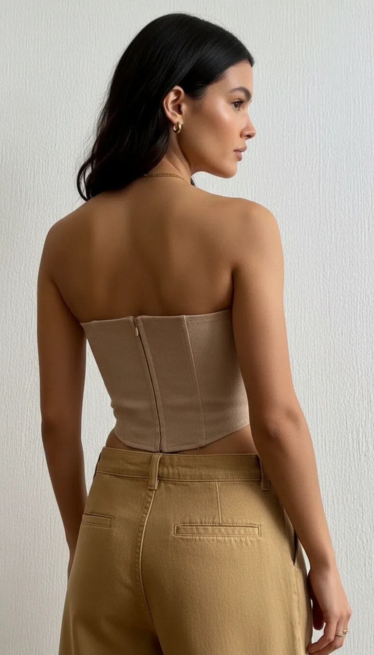 Top Corset Lacé Khaki - Vue dos