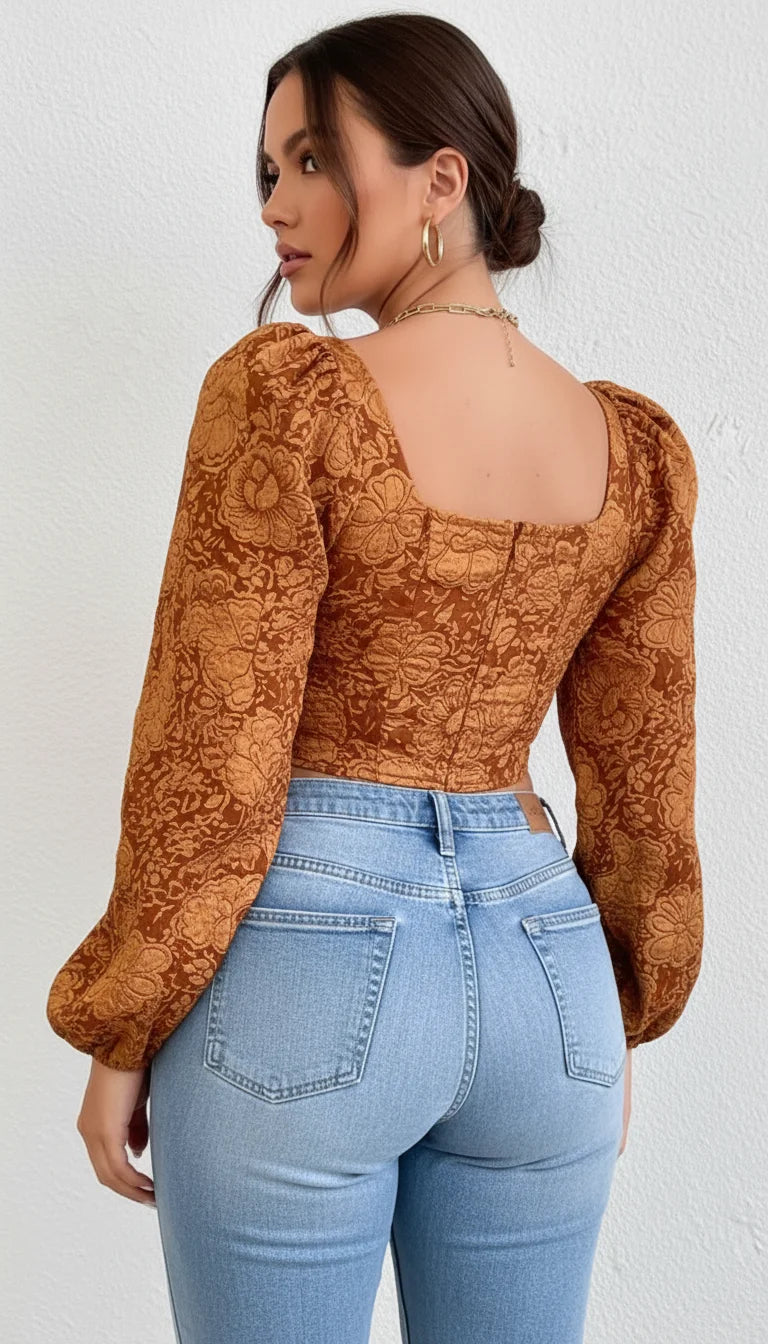 Top Corset Manches Bouffantes Jacquard - Vue dos
