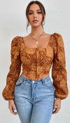 Top Corset Manches Bouffantes Jacquard