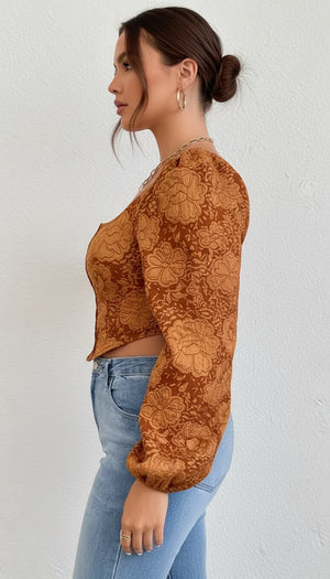 Top Corset Manches Bouffantes Jacquard - Vue profil