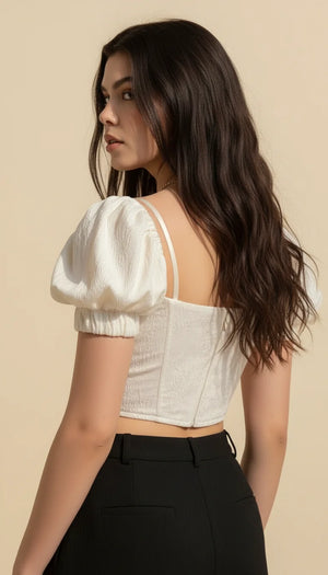 Top Corset Manches Bouffantes Texturé - Vue dos